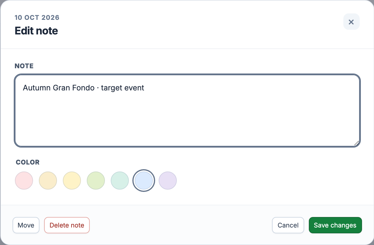 EffortSignal Calendar note editor with text and color controls
