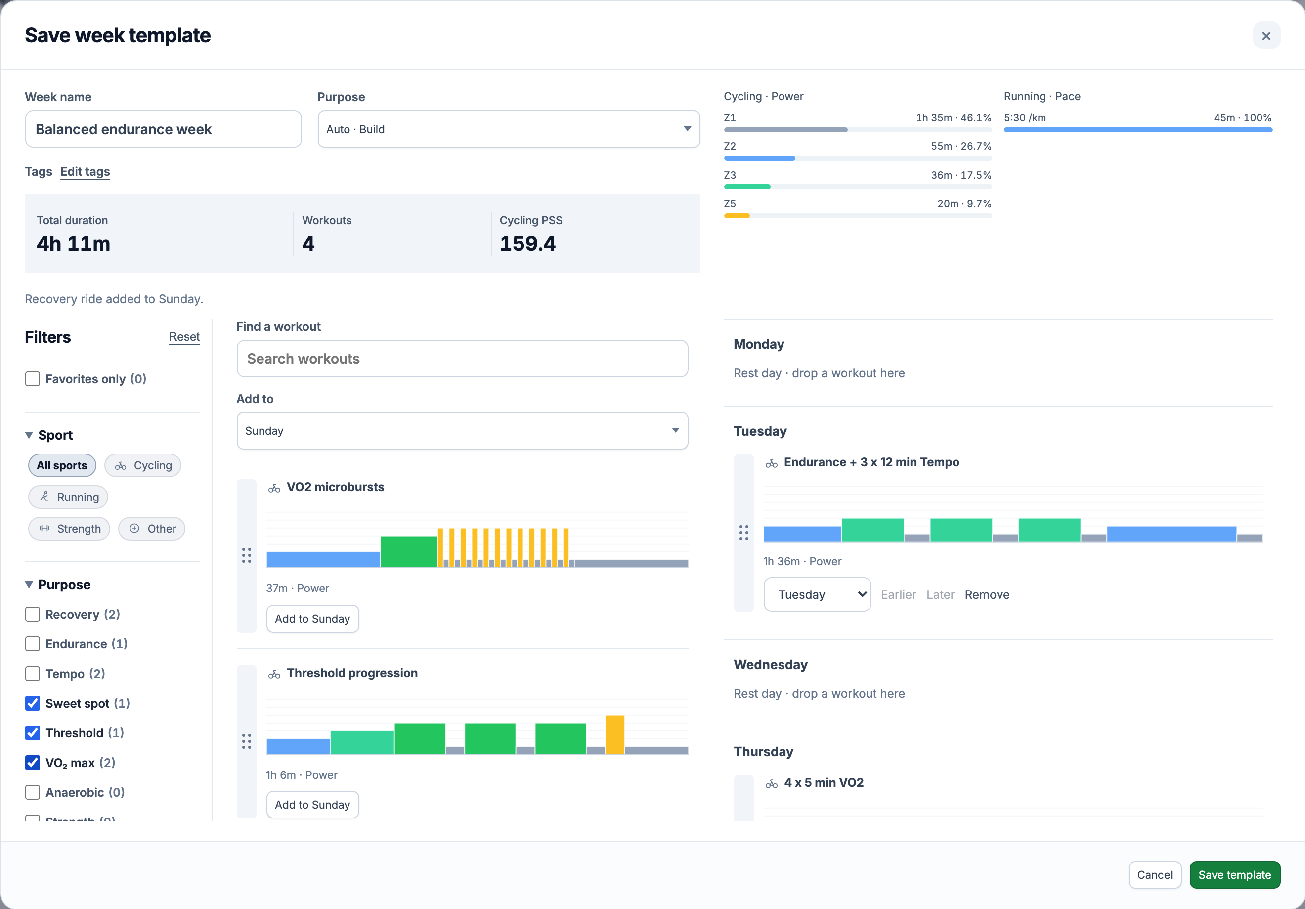 EffortSignal week planner arranging structured workouts across seven days